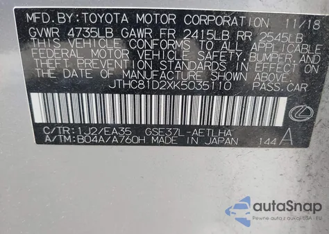 2019 Lexus Is 300 from USA, damaged, VIN JTHC81D2XK5035110